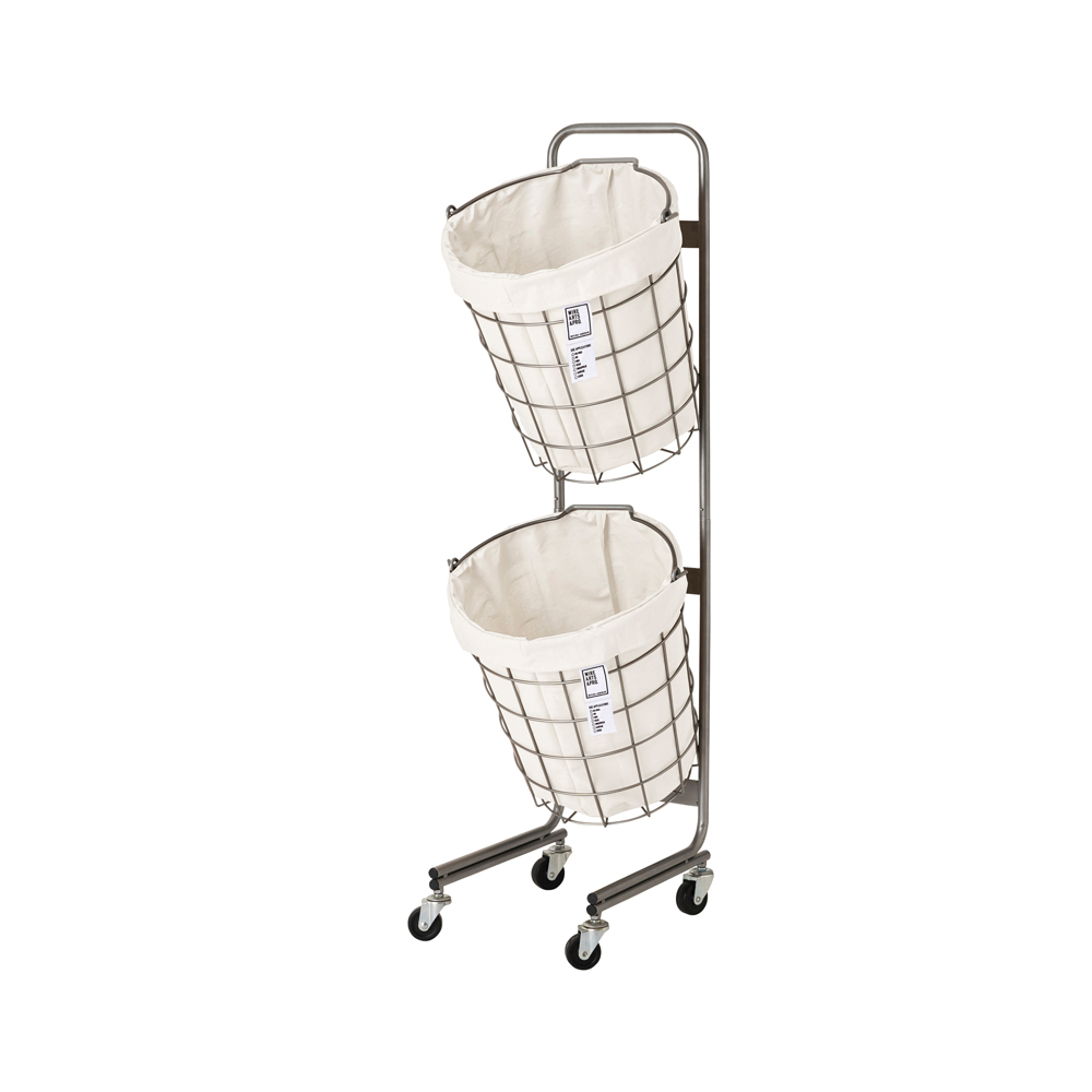 003328 WIRE ARTS & PRO.LAUNDRY ROUND BASKET DOUBLE WITH CASTER 25L